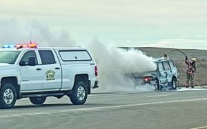 SUV destroyed in roadside blaze